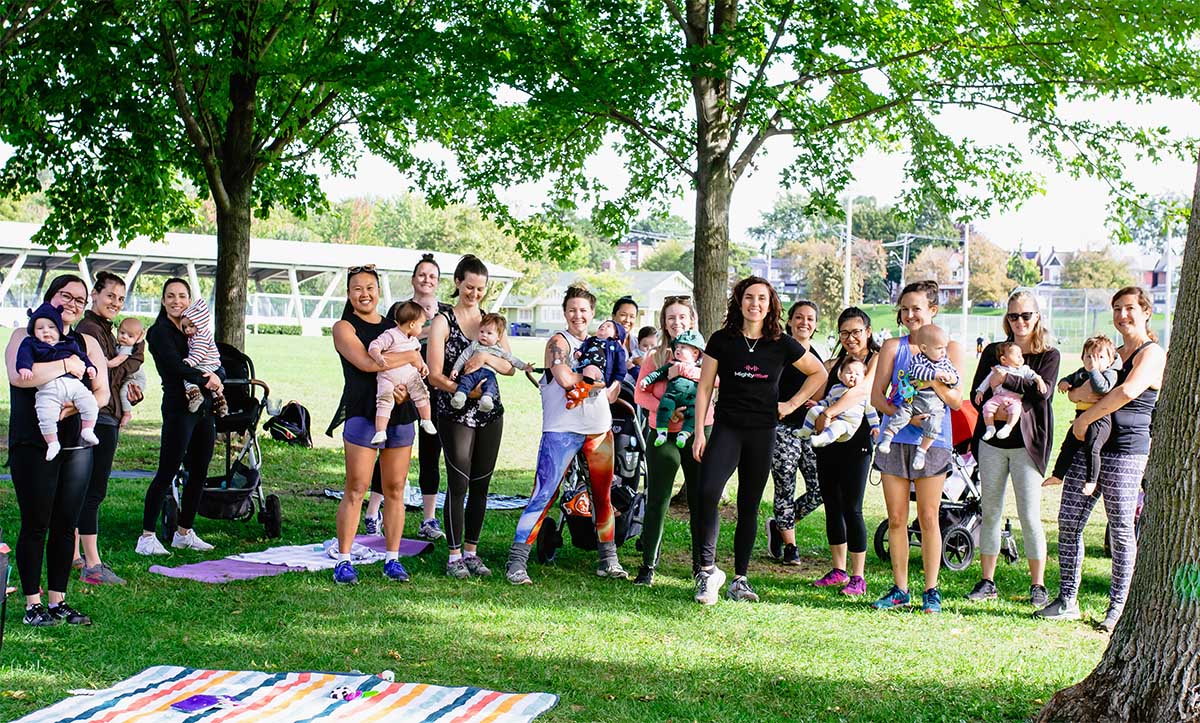Group coaching park stroller strong Jessica Sennet Mighty Mom Prenatal Postpartum Mom & Baby Fitness Programs Toronto Ontario Online Fitness for Mothers Women
